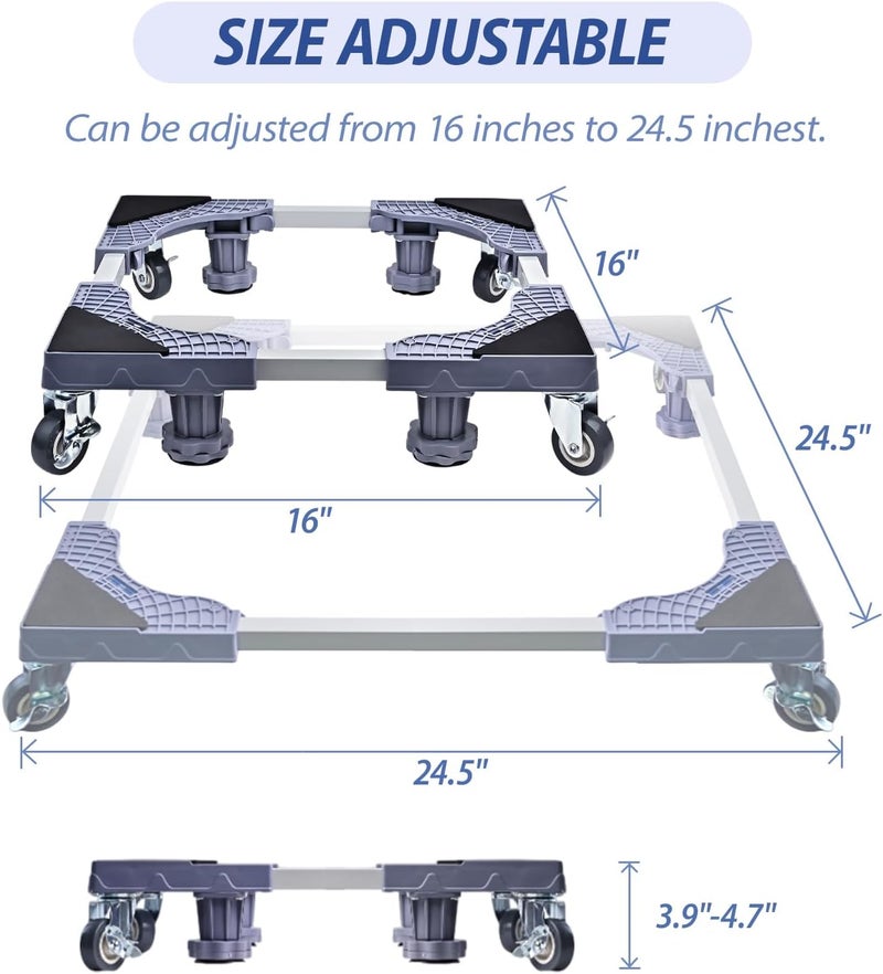 MSJGA Heavy Duty All Stainless Steel Mobile Mini Fridge Stand with 4 Lockable Wheels 16“-24.5” Adjustable Furniture Mover Mobile Roller Base for Washing Machine, Dryer, Refrigerator, Laundry Pedestal - Image 3